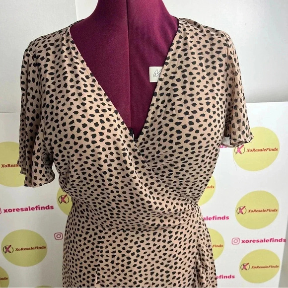 Arrays Women's Short Puff Sleeve Wrap-Style Leopard Print Dress - Picture 5 of 10